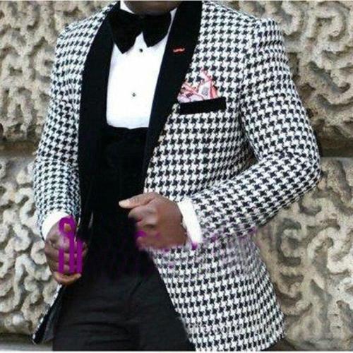 3 Pieces Mens Suit Hot Sale Houndstooth Men's Suits Wedding Blazer Groom Tuxedos Slim Fit Groomsman Formal Prom Jacket