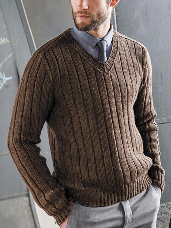 Classic V Neck Pure Color Long Sleeve Sweater