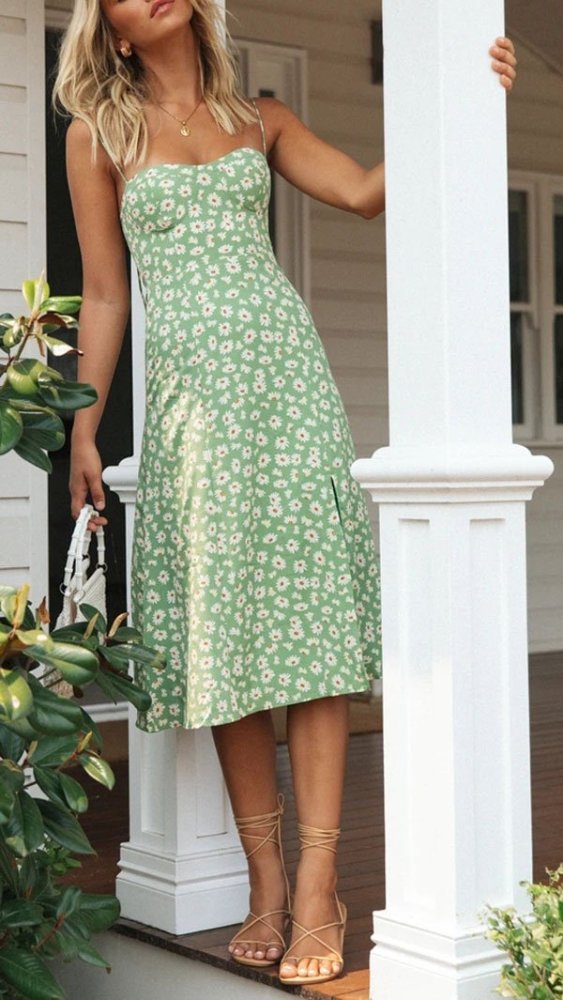 Vintage Daisy Pattern Dress (PURPLE/GREEN )