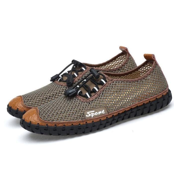 Large Size Men Mesh Fabric Hand Stitching Soft Sole Casual Shoes