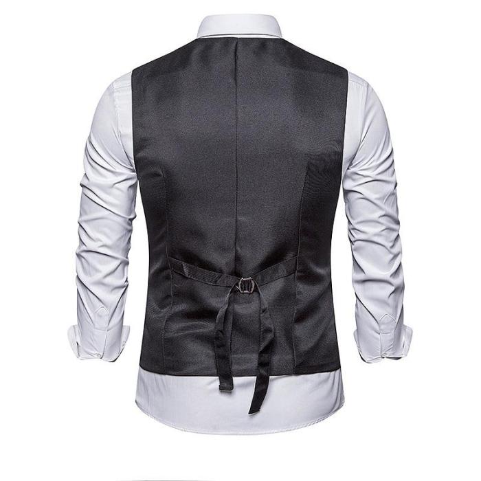 Flashmay Men's Business Single-Breasted V-Neck Fake Two-Piece Suit Vest