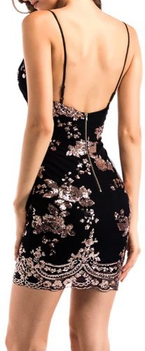 BerryGo Women's Sexy Backless Bodycon Floral Sequin Clubwear Party Dress