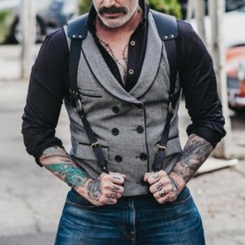 Fashion Folded Collar Solid Color Double Breasted Vest