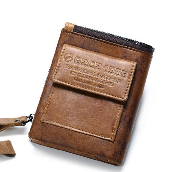 Men's leather retro short wallet purse