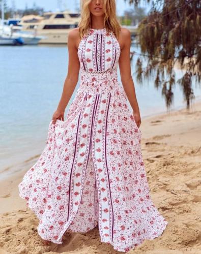 Sleeveless Backless Bohemia Dresses Sexy Long Print Floral Maxi Dress