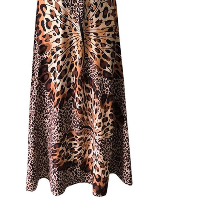Sexy Deep V Leopard Butterfly Wrap Sling Sleeveless Maxi Dresses