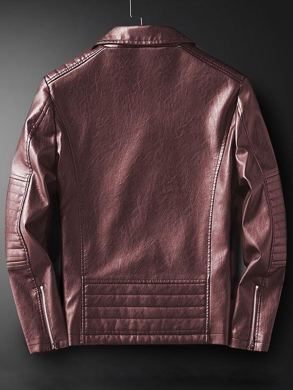 Men's Lapel Side Button Zipper Faux Leather Biker Jacket