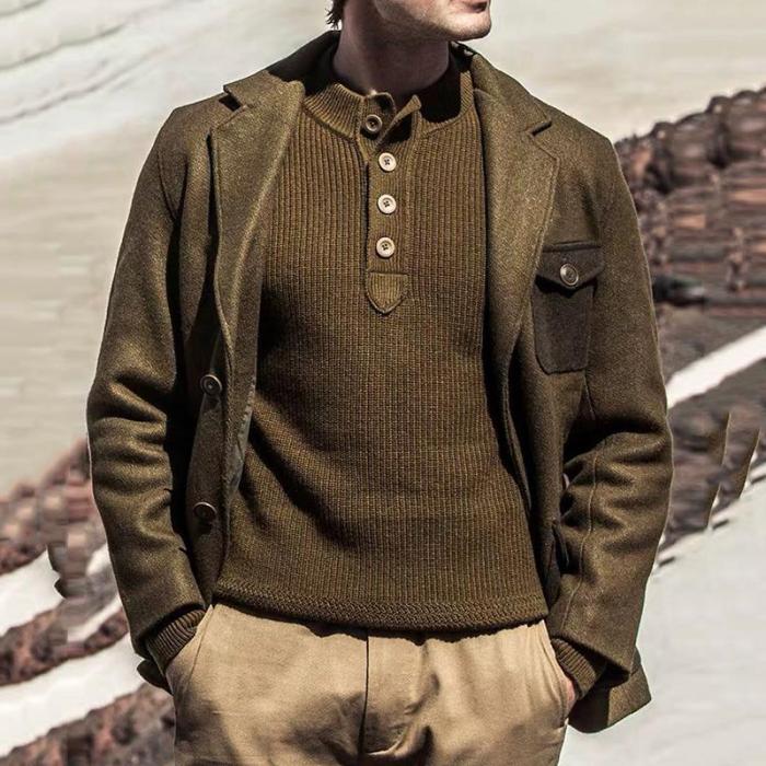 Elegant Gentleman Colorblock Pocket Wool Blazer