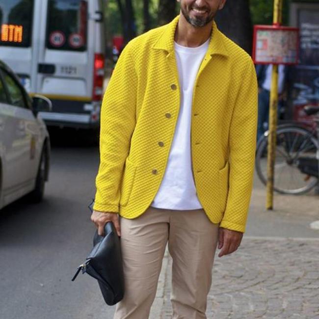 Fashion yellow long sleeves folding collar jacket