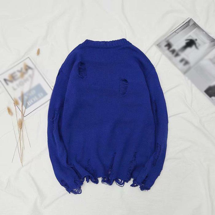 Fashion oversize ragged loose irregular pullover sweater