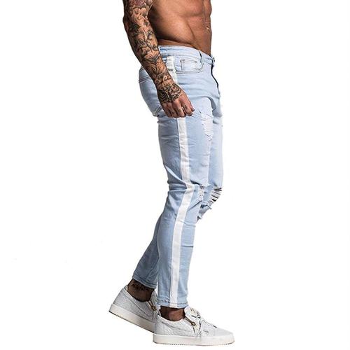 Side Stitching Ripped Holes Denim Pants Jeans