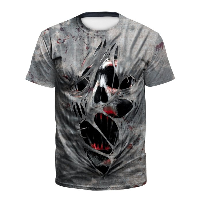 Halloween 3D Horror Skull Print Short Sleeve T-shirt