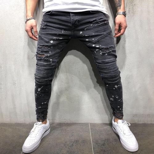 Splash Stitching Ripped Holes Jeans