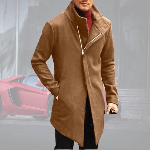 Fashion Mens Solid Color Stand Collar Outerwear