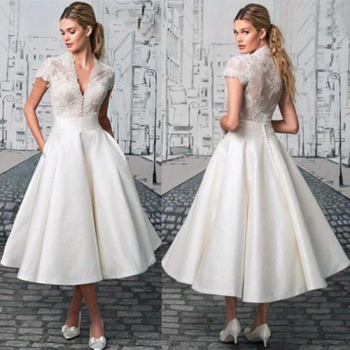 White simple evening dresses Lace V-neck Medium and long section Formal party dress Elegant retro Robe de soiree 2019 New robe