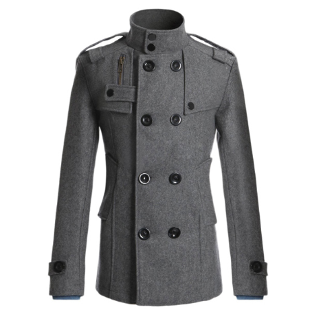 Fashion Woolen Plain Button Slim Long Coat