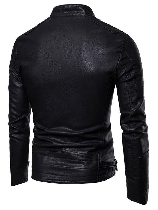 Men's Embellished Casual Faux Leather Zippers Jacket