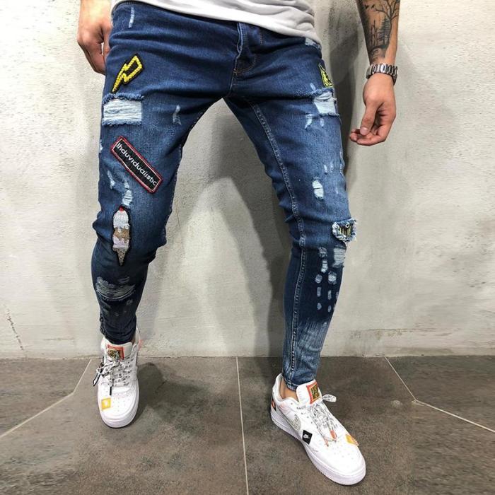 Men's hip hop high-end tight-fitting hole pants