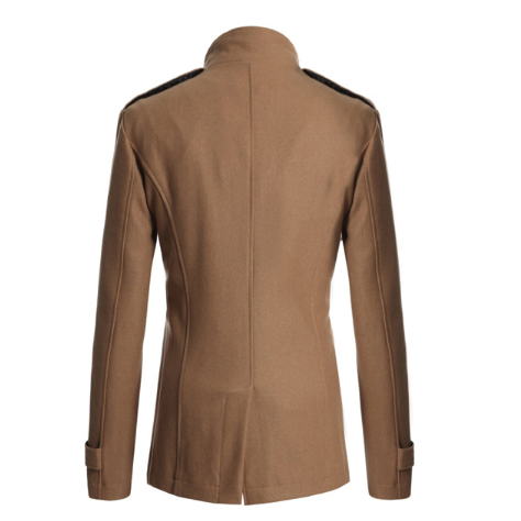 Fashion Woolen Plain Button Slim Long Coat