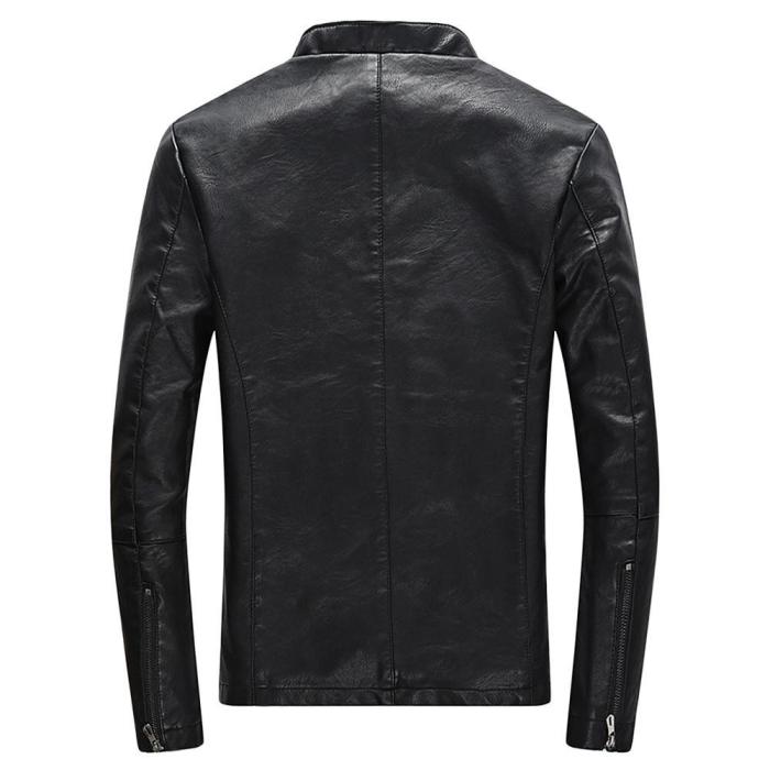 Classic Faux Leather Stand Collar Zipper Slim Fit Short Coat Jacket for Men 2212