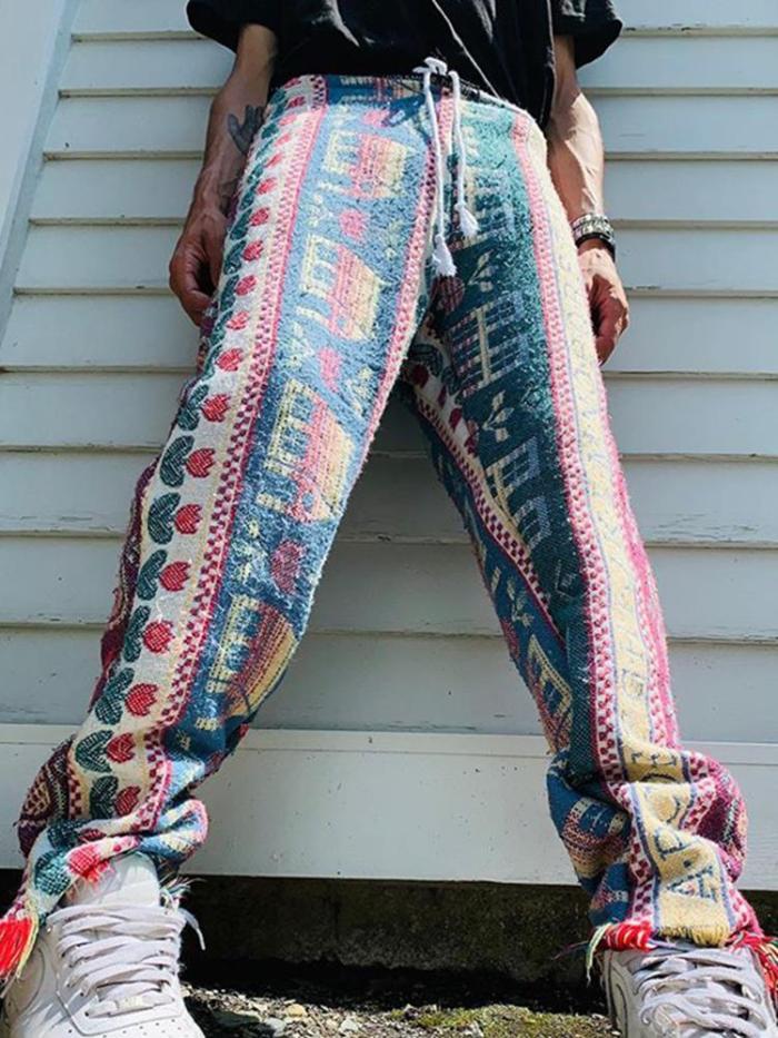 Colored patterned print casual loose mens pants TT010