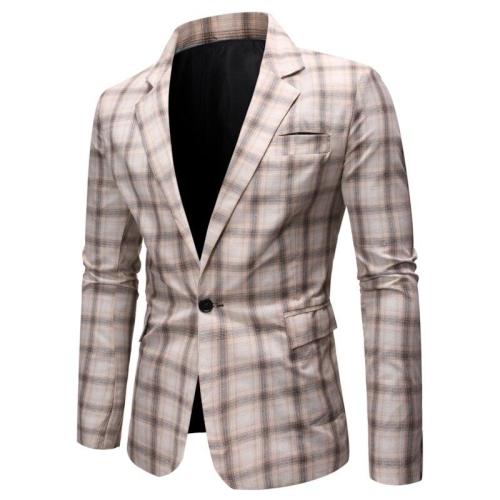 HEFLASHOR Men's Formal Slim Fit Formal Suit One Button Suit Long Sleeve Notched Blazer Male Cotton Blend Coat Jacket Top