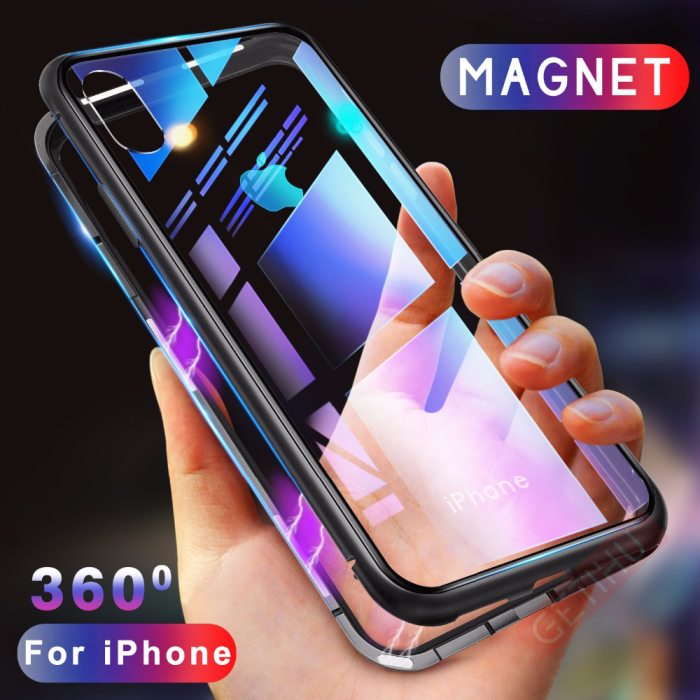 Magnetic Tempered Glass Adsorption Metal Case For iPhone