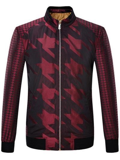 Stand Collar Houndstooth Padded Jacket Coat for Man 6013