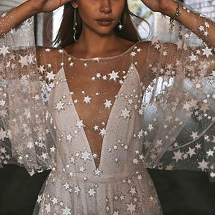 Elegant white star perspective halter dress