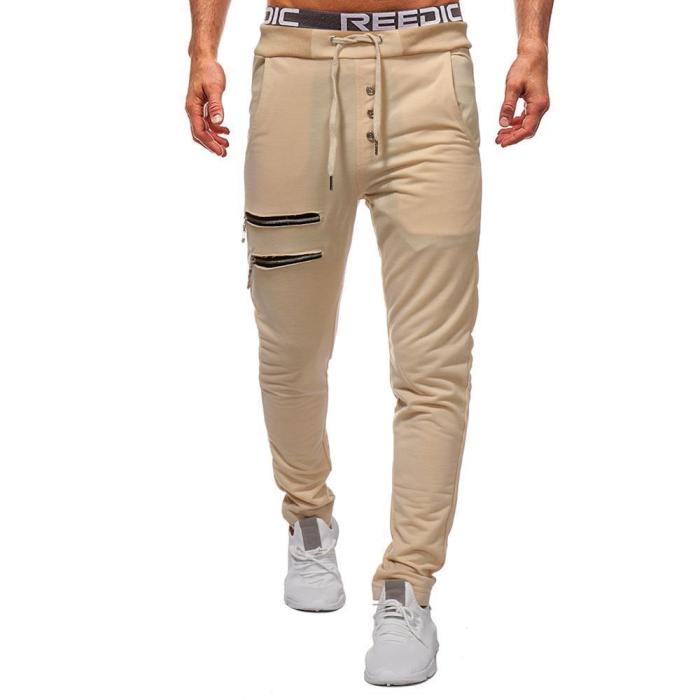Zippered Decorative Slim Men's Trousers