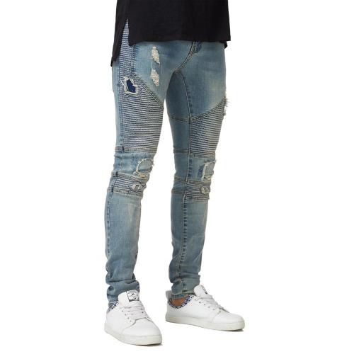 Casual Solid Zipper Mid Waist Hole Jeans