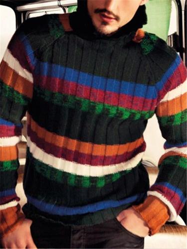 Retro Rainbow Striped Turtleneck Sweater
