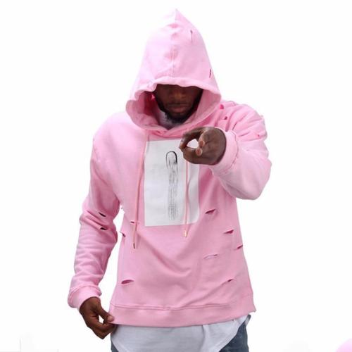 Lovely Pink Distressed Hole Couple Hoodie