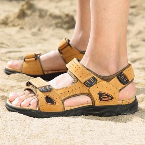 Mens Summer Leisure Beach Shoes Hook and Loop Fastener Opened Toe Sandals