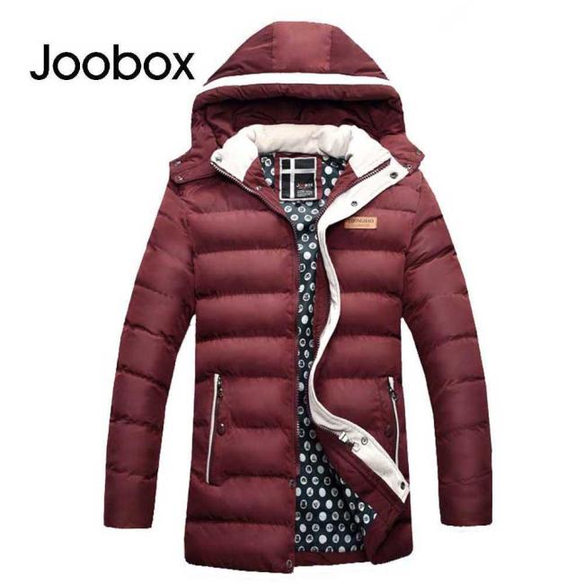 JOOBOX Casual Zipper Design Pure Color Male Warm Hooded Coat 3341