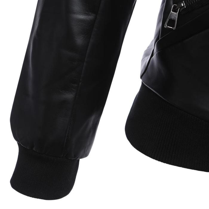 Men's Slim Fit Stylish Stand Collar Zipper Design Warm Leather Coat