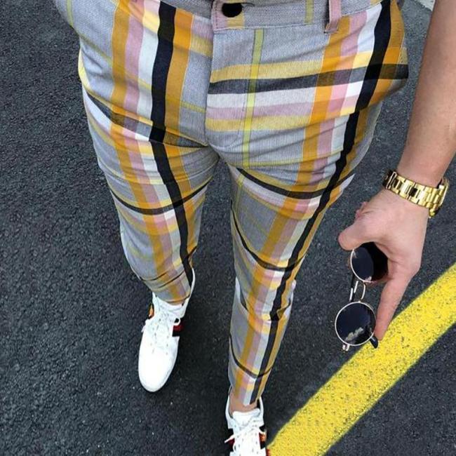 Fashion Men Color Block Casual Pants