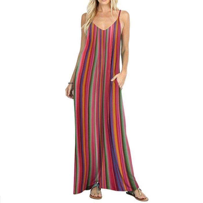 Rainbow Striped Holiday Maxi Dress