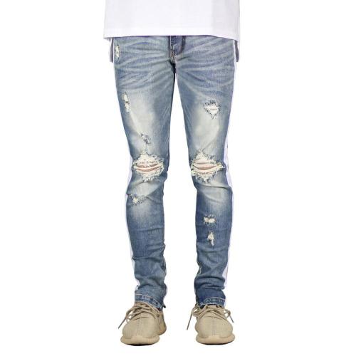 Solid Hole Casual Mid Waist Jeans