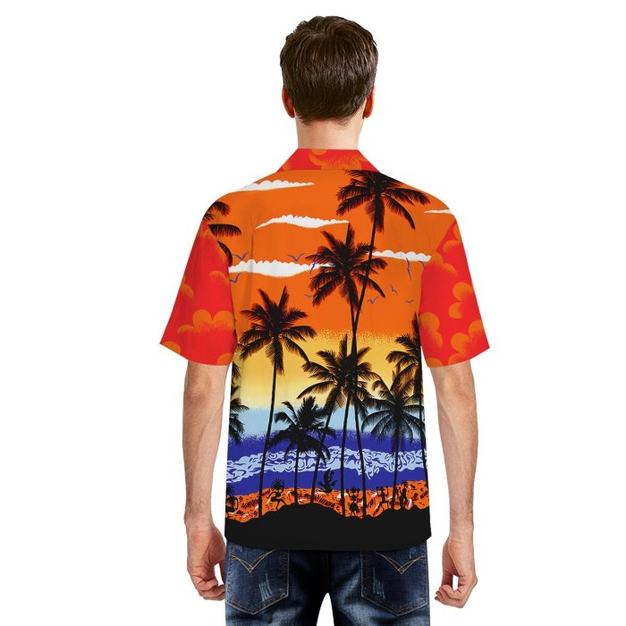 3D Tree Printed Fashion Men Casual Loose Button Down Short Sleeve Beach Hawaiian Shirt