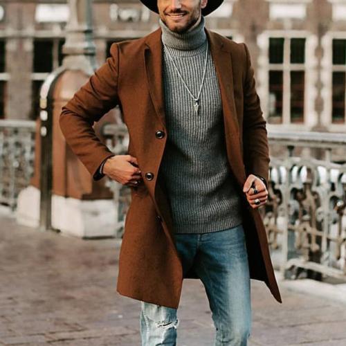 Casual brief long sleeves solid colour suit collar coat