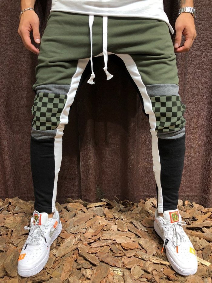 Casual Sweatpants Plaid   Colorblock Stitching Pants