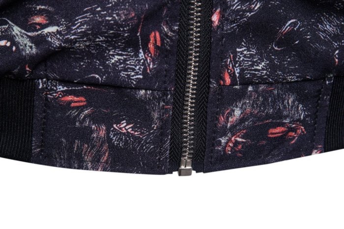Fashion Lapel Collar Animals Printed Zipper Jacket