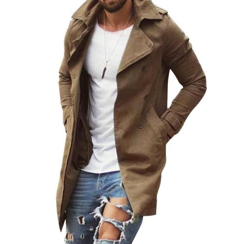 New Spring Autumn Mens Trench Coat Mid-long Slim Plus Size Windbreaker Solid Color Casual Long Coat Overcoat For Men Clothes