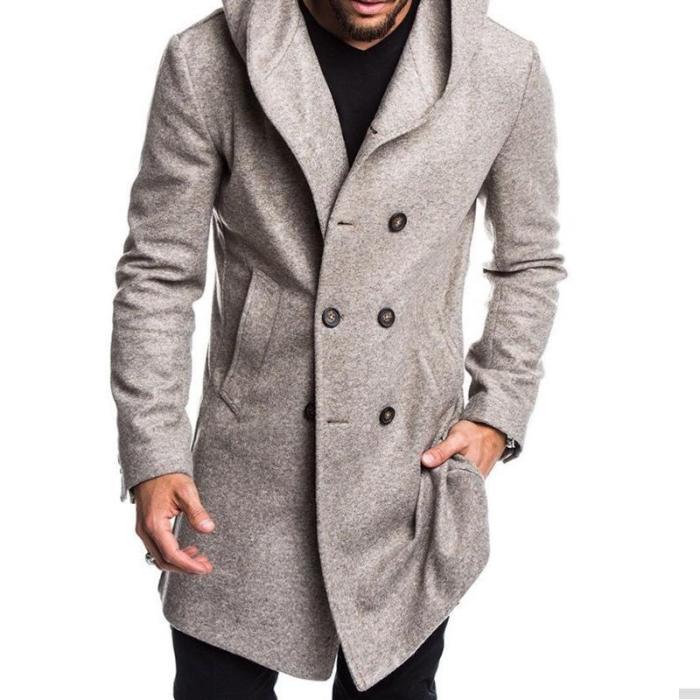 Casual Plain Thicken Warm Hooded Long Sleevs Long Woolen Coat