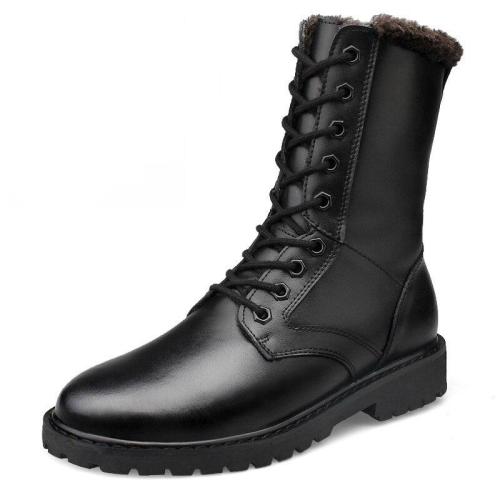 Fashion Men's High Boots Fur Lace Up 2019 Leather Army Boots High Quality Men Boot Winter Men Shoes Plus Size 52