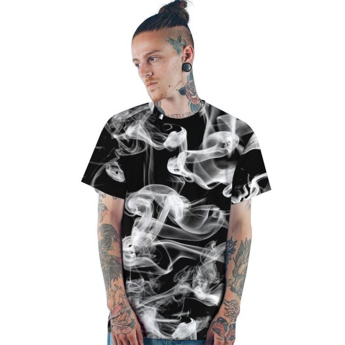 3D Smoke Printed Funny Men Fashion Short Sleeve T-shirt Tee Tops