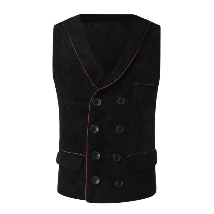 European And American Men‘s Suit Vest Fashion Retro Mens Solid Color Double-breasted Pocket Vest with Button slim Handsome#G2