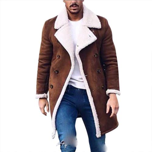 2020 Winter Men's Fur Fleece New Fashion Trench Coat Overcoat Male Lapel Warm Fluffy Long Style Brown Jacket Outerwear Plus Size