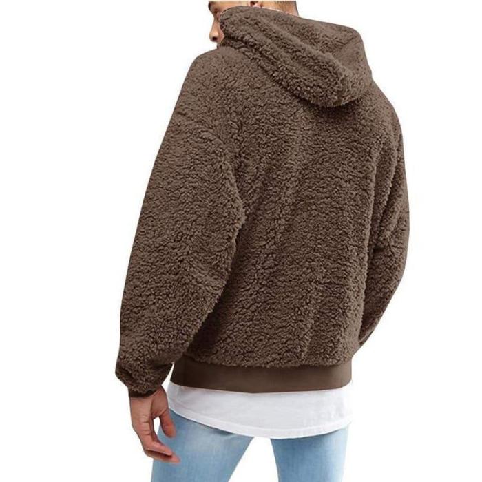 Fashion Mens Solid Color Warm Plush Sweatshirts Hoodies